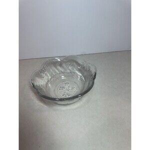 Clear Pressed Glass Floral Bowl Scalloped Edge 5" Dessert / Custard Dish